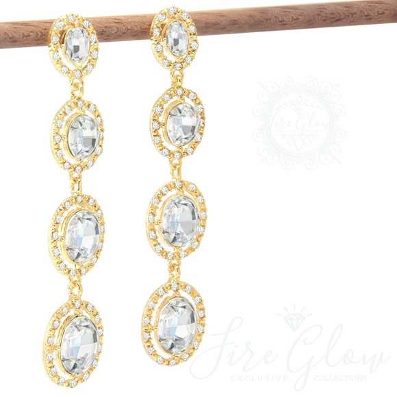 Gold Tiered Gem and Stud Dangling Earrings - Picture 2 of 8